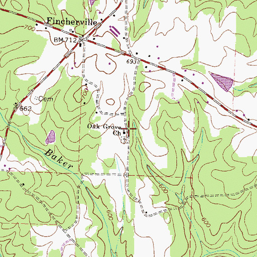Topographic Map of Oak Grove Church, GA
