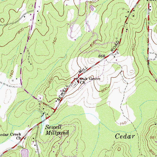Topographic Map of Oak Grove Baptist Church, GA