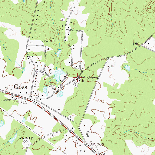 Topographic Map of Oak Grove Baptist Church, GA