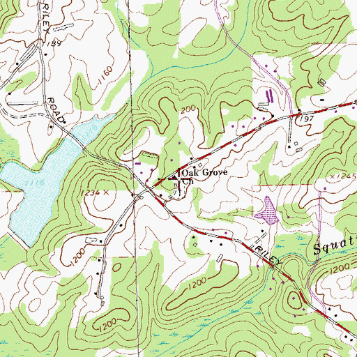 Topographic Map of Oak Grove Baptist Church, GA
