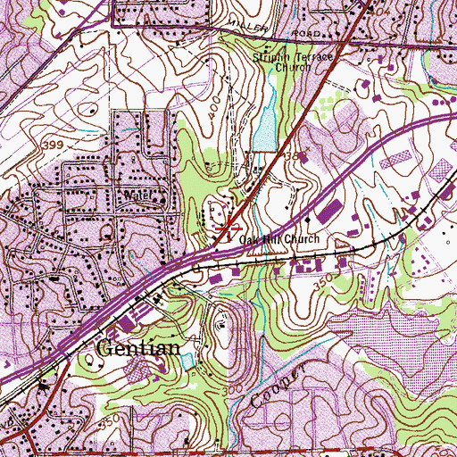 Topographic Map of Oak Hill Church, GA