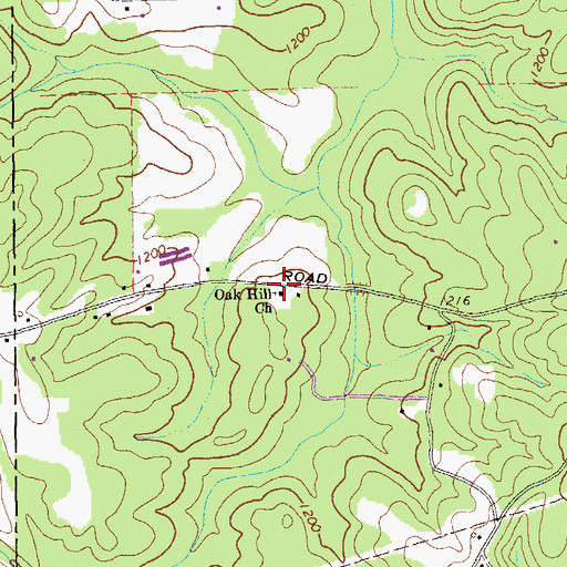 Topographic Map of Oak Hill Church, GA