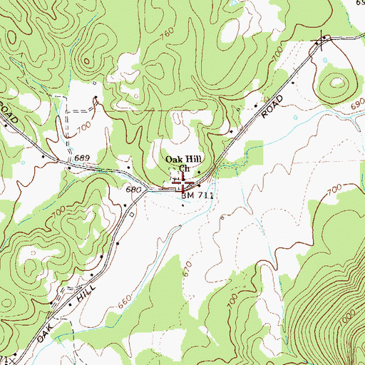 Topographic Map of Oak Hill Church, GA