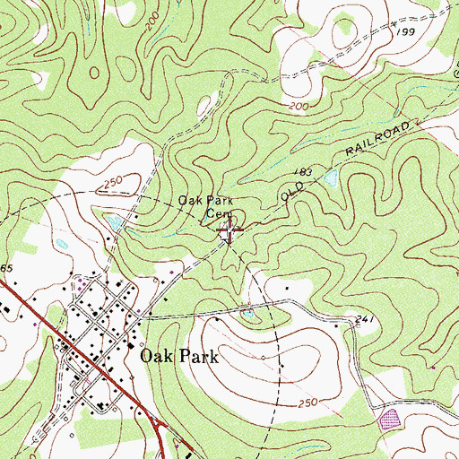 Topographic Map of Oak Park Cemetery, GA