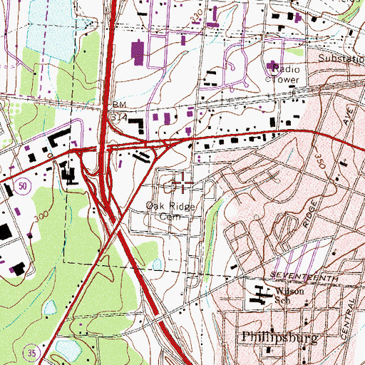 Topographic Map of Oak Ridge Cemetery, GA