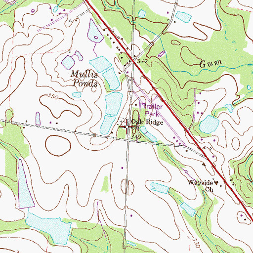 Topographic Map of Oak Ridge Church, GA