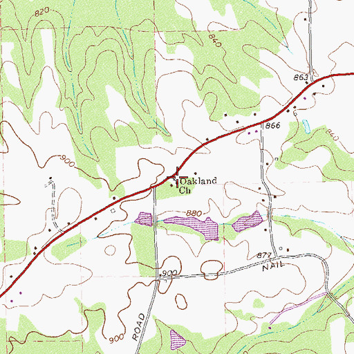 Topographic Map of Oakland Baptist Church, GA