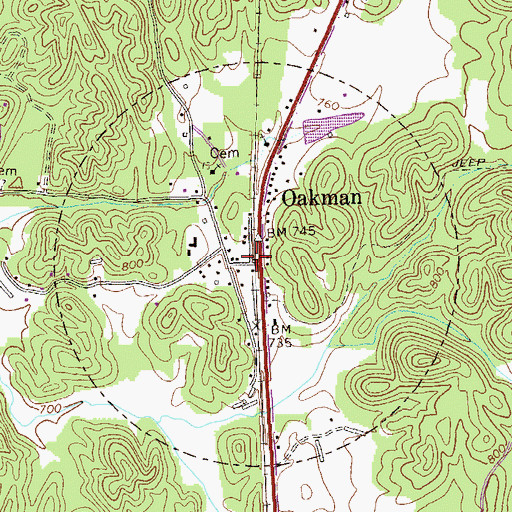 Topographic Map of Oakman, GA