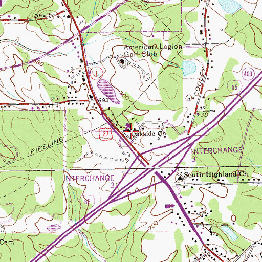 Topographic Map of Oakside Church, GA