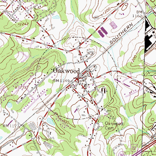Topographic Map of Oakwood, GA
