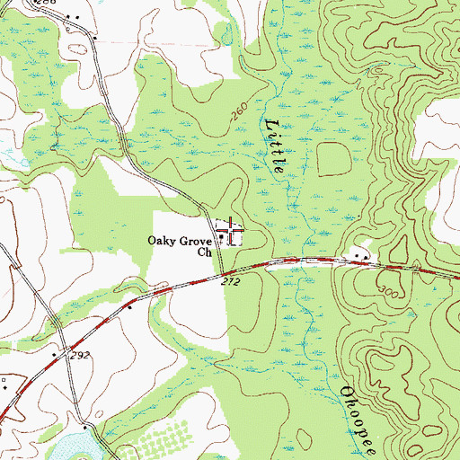 Topographic Map of Oaky Grove Church, GA