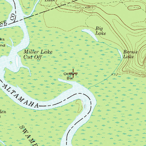 Topographic Map of Oberry Bar, GA