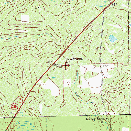 Topographic Map of Ochlocknee Church, GA