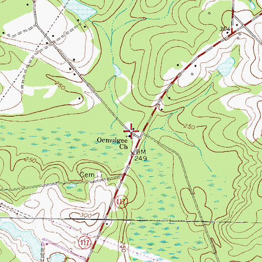 Topographic Map of Ocmulgee Church, GA