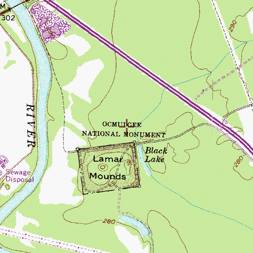 Topographic Map of Ocmulgee National Monument, GA