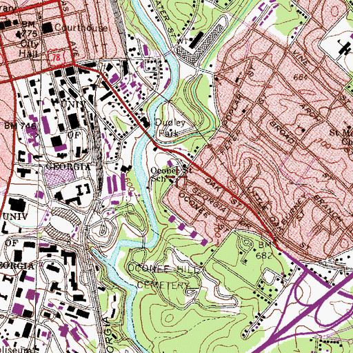 Topographic Map of Oconee School, GA