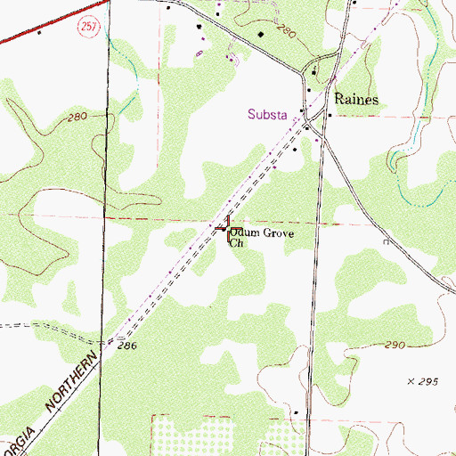 Topographic Map of Odum Grove Church, GA