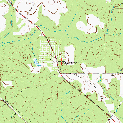 Topographic Map of Ogletree Cemetery, GA