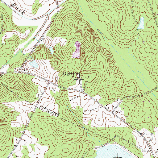 Topographic Map of Ogletree Cemetery, GA