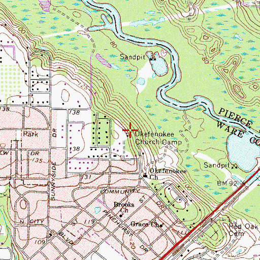 Topographic Map of Okefenokee Church Camp, GA
