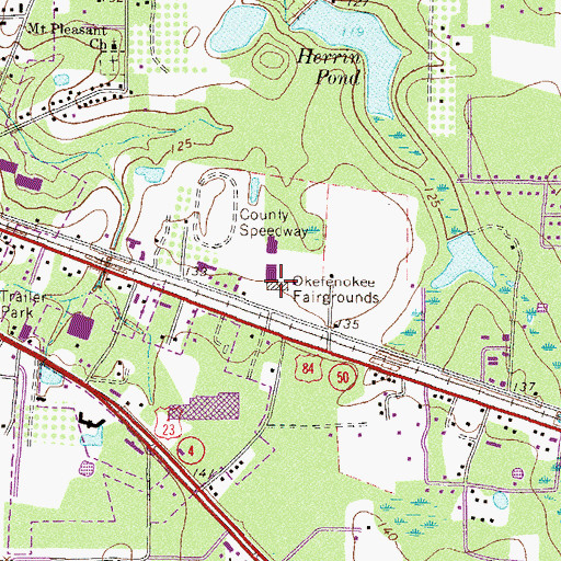 Topographic Map of Okefenokee Fairgrounds, GA