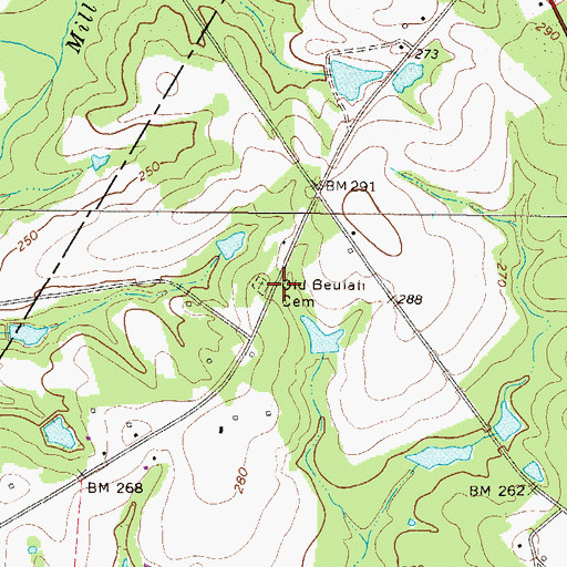 Topographic Map of Old Beulah Cemetery, GA