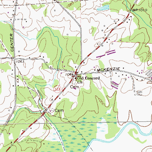 Topographic Map of Old Concord Church, GA