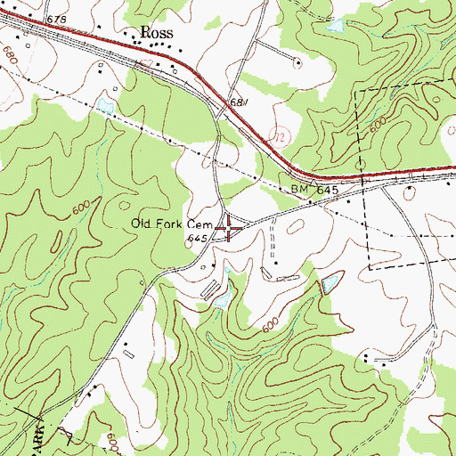 Topographic Map of Old Fork Cemetery, GA