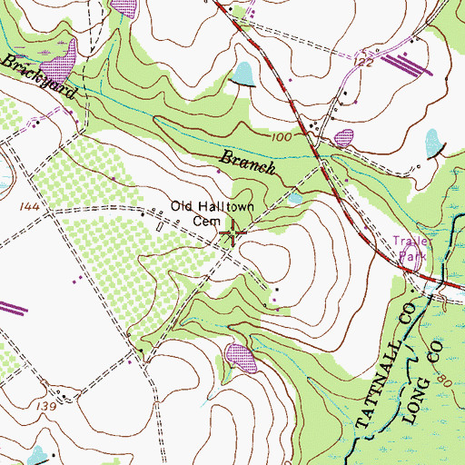 Topographic Map of Old Halltown Cemetery, GA