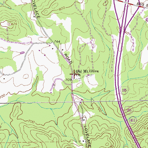 Topographic Map of Old Mount Olive Church, GA