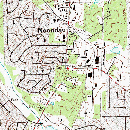 Topographic Map of Old Noonday Cemetery, GA
