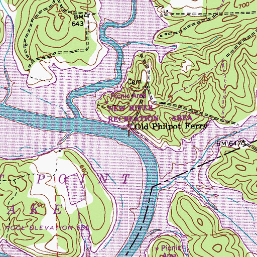 Topographic Map of Old Philpot Ferry, GA