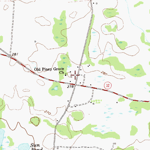 Topographic Map of Old Piney Grove Church, GA