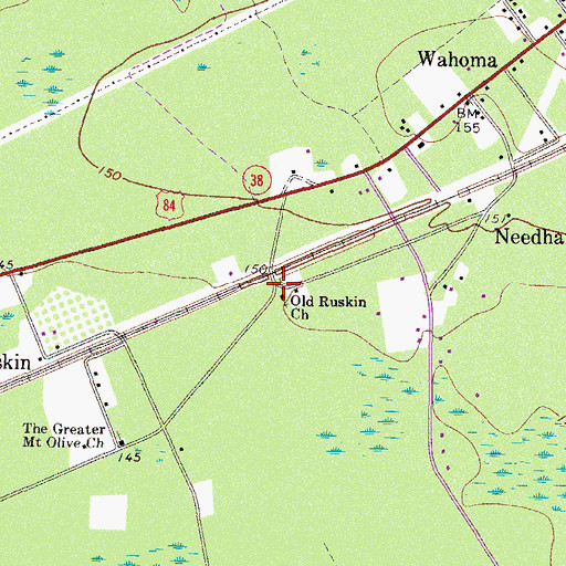 Topographic Map of Old Ruskin Church, GA