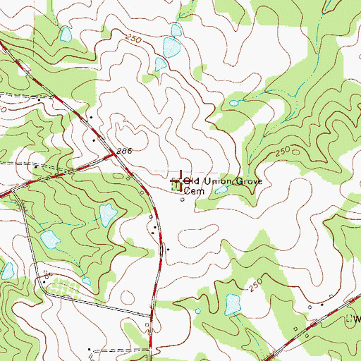 Topographic Map of Old Union Grove Cemetery, GA