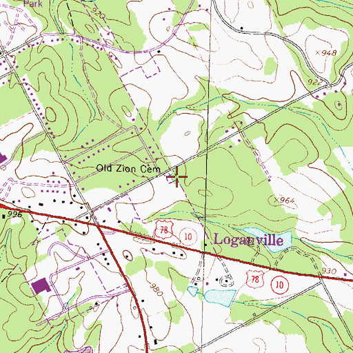 Topographic Map of Old Zion Cemetery, GA