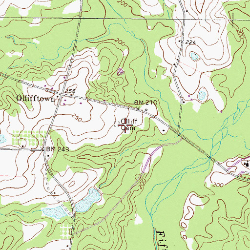 Topographic Map of Oliff Cemetery, GA