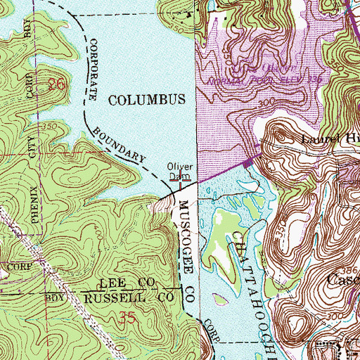 Topographic Map of Oliver Dam, GA