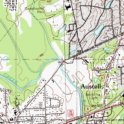 Topographic Map of Olley Creek, GA