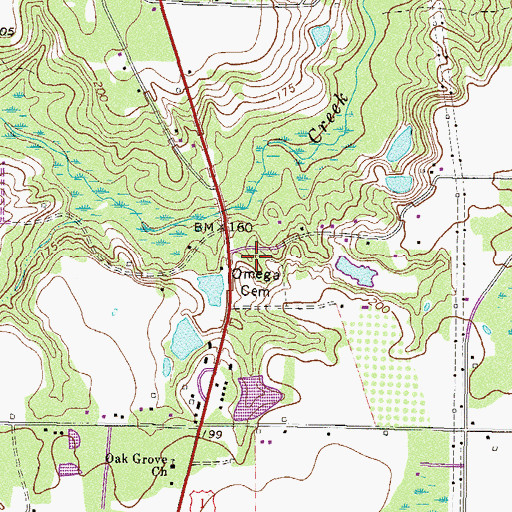 Topographic Map of Omega Cemetery, GA