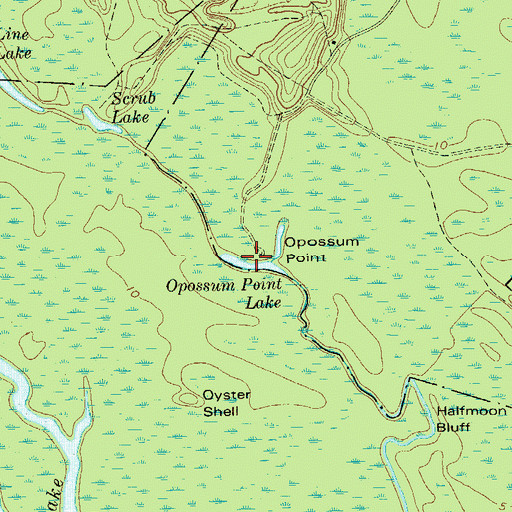 Topographic Map of Opossum Point Lake, GA