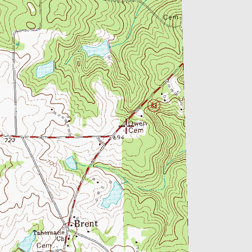 Topographic Map of Owen Cemetery, GA