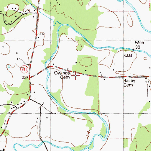 Topographic Map of Owings Cemetery, GA
