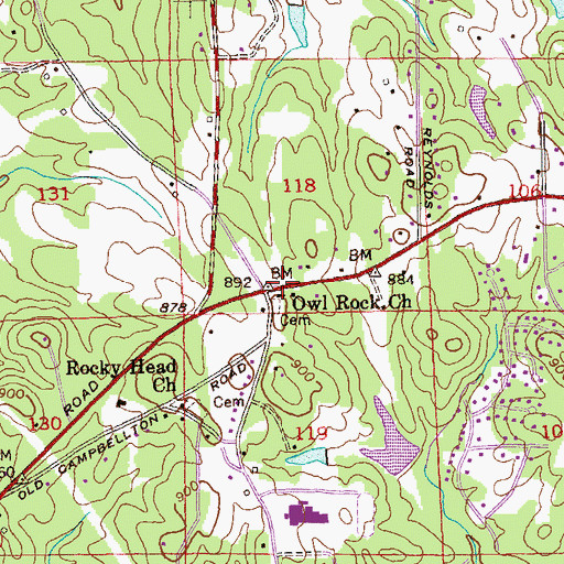 Topographic Map of Owl Rock Church, GA
