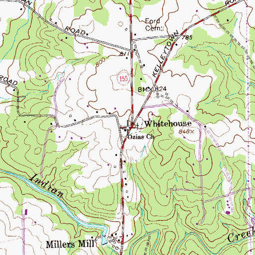 Topographic Map of Ozias Primitive Baptist Church, GA