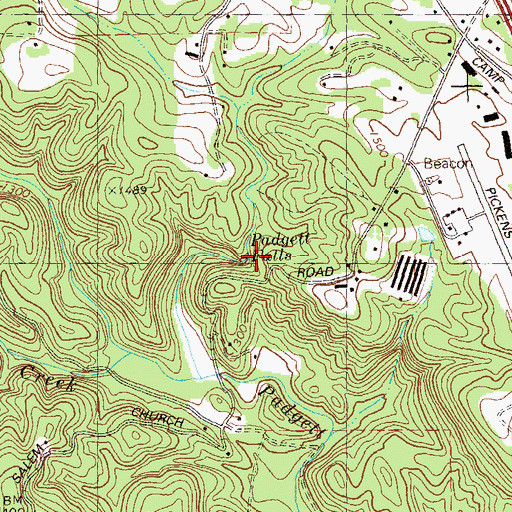 Topographic Map of Padgett Falls, GA