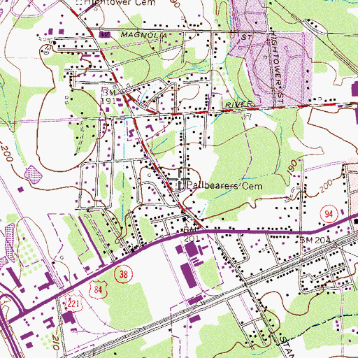 Topographic Map of Pallbearers Cemetery, GA