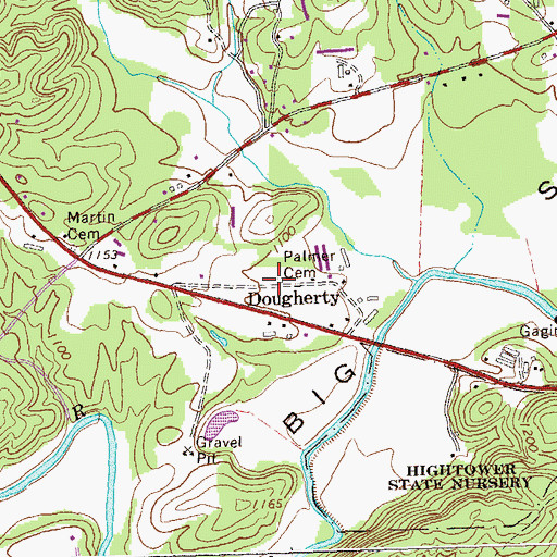 Topographic Map of Palmer Cemetery, GA