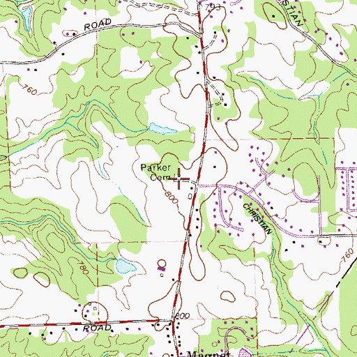 Topographic Map of Parker Cemetery, GA