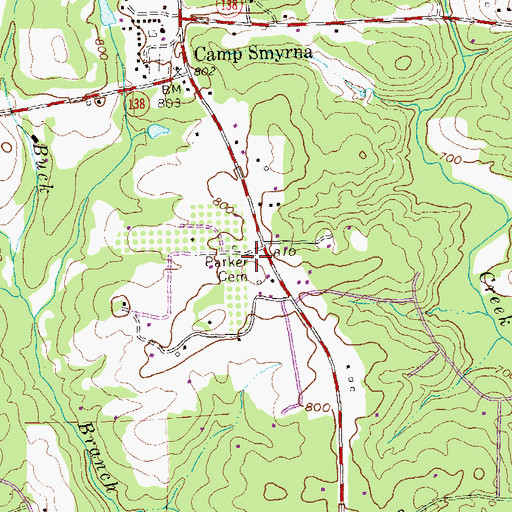 Topographic Map of Parker Cemetery, GA